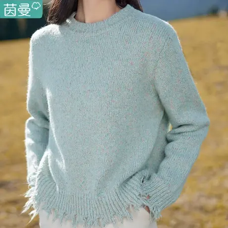茵曼官方旗舰店毛衣女秋冬2023新款圆领套头打底针织衫上衣短款图片