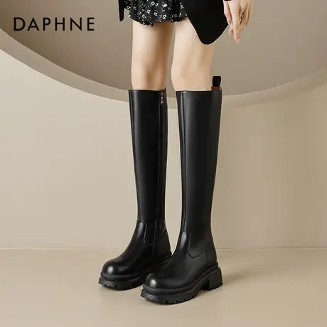 达芙妮厚底长筒靴女2023新款冬季黑色大筒围骑士靴显瘦机车长靴子图片