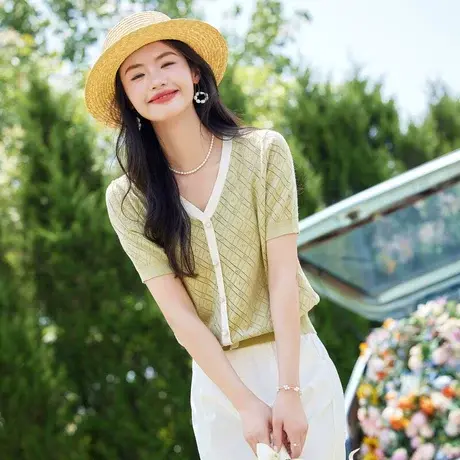 时尚气质减龄休闲短袖针织衫女士2023年夏季新款显瘦洋气开衫外套商品大图