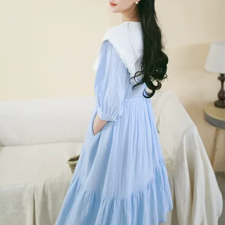 胖妹妹夏季2023新品大翻领撞色棉质连衣裙大码学院风文艺宽松长裙商品大图