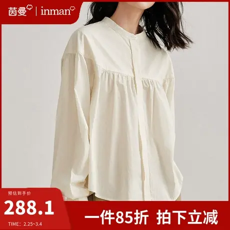 茵曼法式圆领衬衫女长袖上衣2024年春季新款气质宽松衬衣别致小衫图片
