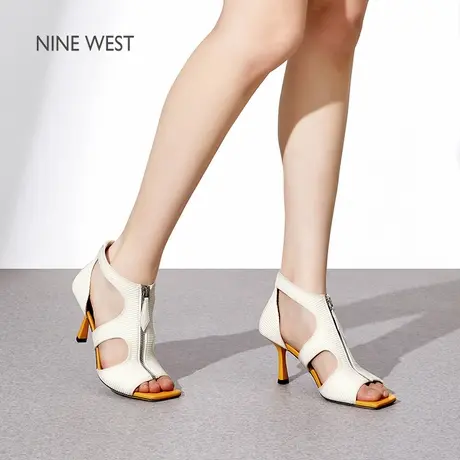 【商场同款】Nine West/玖熙鱼嘴高跟凉鞋女2025夏季新款编织凉鞋图片