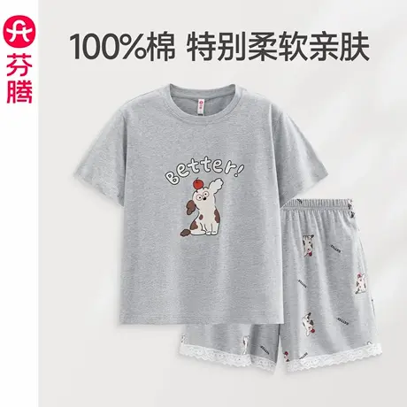 芬腾夏季女士睡衣薄款纯棉短袖短裤夏天可外穿大码休闲家居服套装商品大图