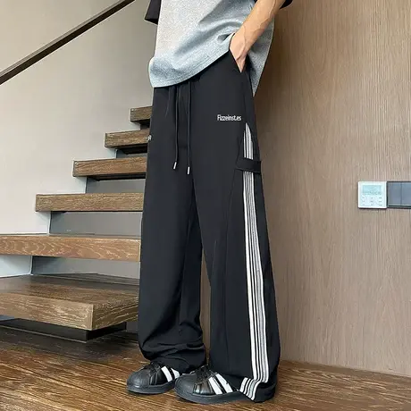 冰丝裤子男夏季垂感休闲裤青少年薄款直筒阔腿裤潮牌宽松运动长裤商品大图