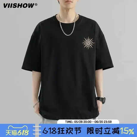 VIISHOW重磅纯棉印花短袖T恤男夏季潮牌宽松半袖休闲宽版中袖短t商品大图