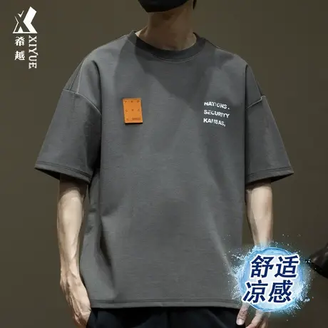 清凉入心 夏季设计感270G凉感短袖T恤男潮牌宽松大码男士重磅体恤商品大图
