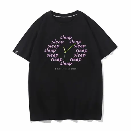 秀洛我只想睡觉 I want to sleep上班上学困夏季短袖T恤男女打底商品大图