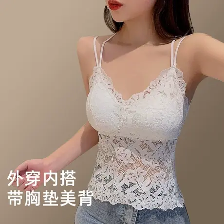 蝴蝶蕾丝内衣女士 吊带内搭外穿美背带胸垫修身打底背心女图片