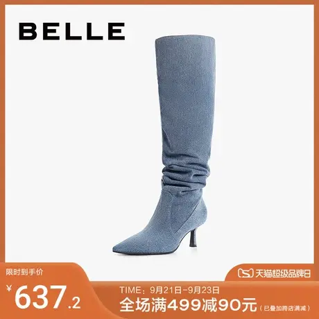 刘雯文咏珊同款百丽牛仔靴堆堆靴2023冬新款女靴子长靴3Y680DC3预图片