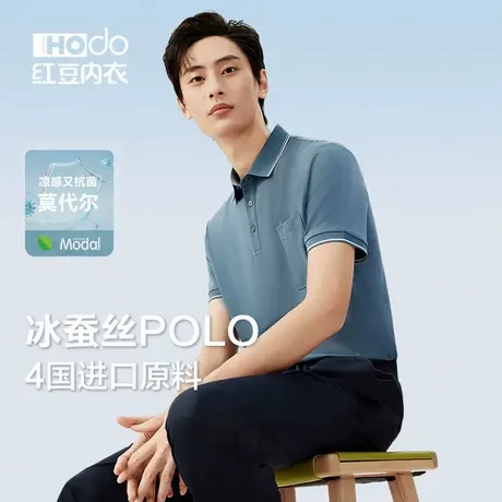 红豆男士polo短袖春夏冰丝商务翻领衬衫爸爸含蚕丝莫代尔外穿T恤图片