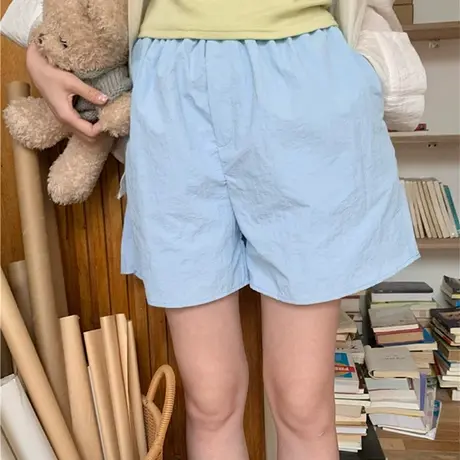 KMV真维斯蓝色山本短裤女2025年新款夏季高腰休闲宽松中裤休闲裤商品大图