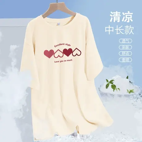 JR真维斯短袖女夏季新款中长款宽松休闲大码减龄可爱纯棉重磅T恤商品大图