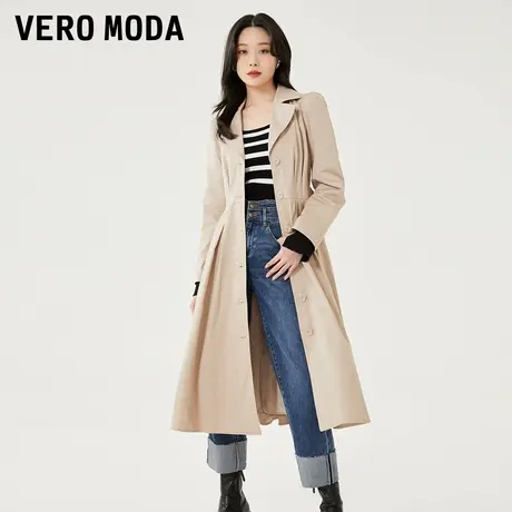 Vero Moda奥莱新款风衣外套女早秋收腰翻领中长款纯色气质大衣商品大图