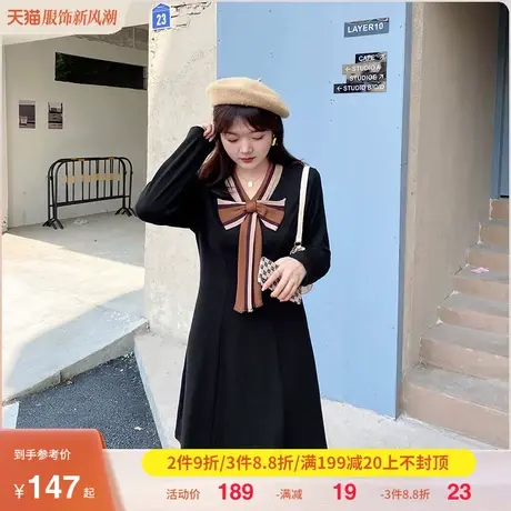 2023年季新款减龄绑带蝴蝶结法式显瘦胖MM针织连衣裙气质大码女装图片