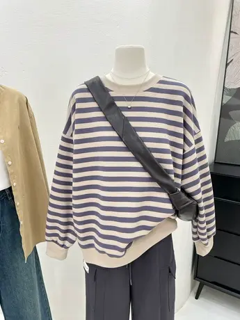 2023秋季新款潮流美式复古风时尚休闲高级感设计感撞色条纹卫衣女商品大图