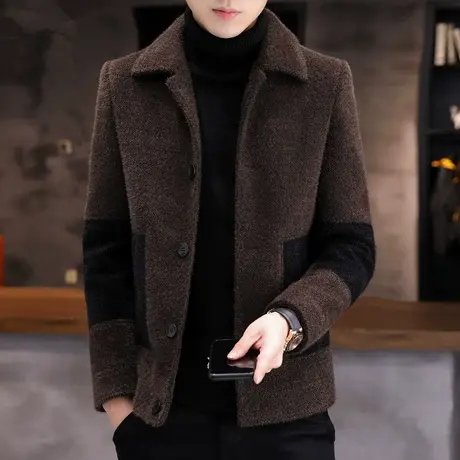 毛呢短夹克男2023秋冬新款韩版修身短款小风衣潮流帅气呢子外套男商品大图