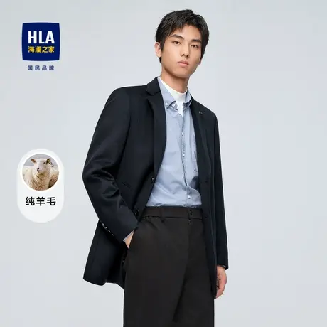 HLA/海澜之家毛呢大衣男23秋新纯羊毛胸针保暖时尚商务休闲外套男商品大图