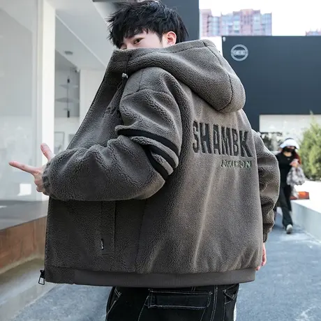 羊羔绒外套男秋冬季休闲男装夹克潮牌棉服秋冬装卫衣加厚棉衣学生商品大图