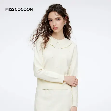 MISSCOCOON可可尼蓝精灵联名毛衫女2025冬季新款甜美娃娃领针织衫图片