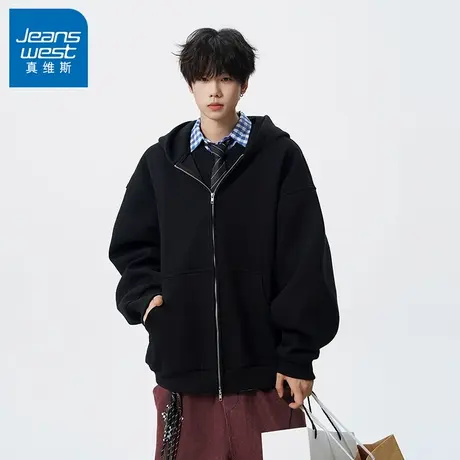 N5真维斯男士开衫卫衣2025新款秋季美式宽松休闲连帽男生春秋外套商品大图