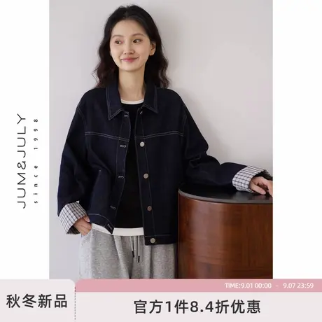 嘉茱莉复古牛仔外套女2025秋季新款小个子短款通勤休闲百搭上衣商品大图