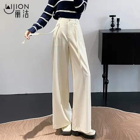 天丝羊毛老钱风阔腿裤女秋季25新款山本风垂感格雷系褶皱直筒长裤商品大图