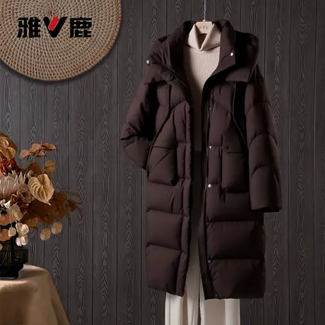 雅鹿官方新款冬季时尚防寒保暖女士休闲中长款宽松羽绒服黑外套商品大图