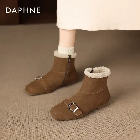 达芙妮雪地靴女2026新款爆款春季棕色毛毛鞋平底保暖棉鞋加绒短靴商品大图