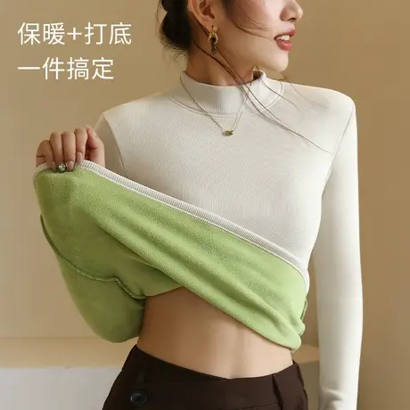 保暖内衣女加绒加厚上衣秋冬季2023新款半高领内搭磨毛发热打底衫图片