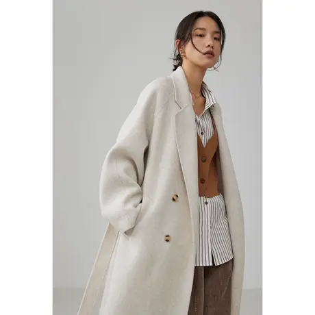 嘉茱莉2023秋冬新款赫本风大衣女1OO羊毛毛呢外套中长款羊毛大衣商品大图