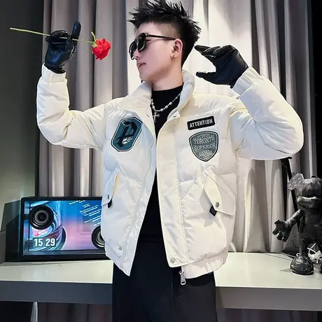 冬季男刺绣立领潮牌潮流工装棉服外套网红个性ins高级感保暖棉衣图片