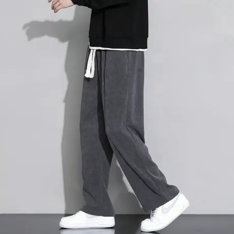 灯芯绒裤子男士春秋冬季款加绒阔腿宽松直筒运动卫裤男生休闲长裤商品大图