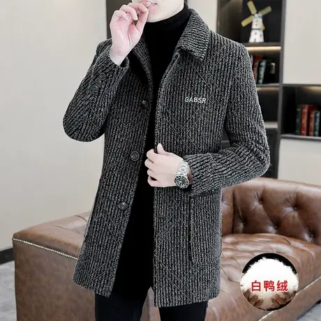 冬季男士高端毛呢羽绒服中长款金貂绒大衣加厚保暖白鸭绒内胆风衣图片