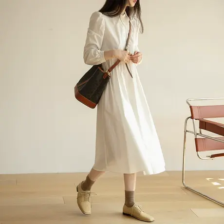 衬衫连衣裙女2023秋新款法式气质流行中长款收腰显瘦裙子女图片