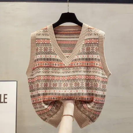 v领针织马甲背心女2023秋装新款宽松外穿马夹叠穿外搭毛衣坎肩潮商品大图