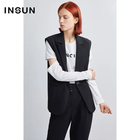 恩裳商场同款秋季造型感宽肩设计明线点缀易打理黑色马甲商品大图