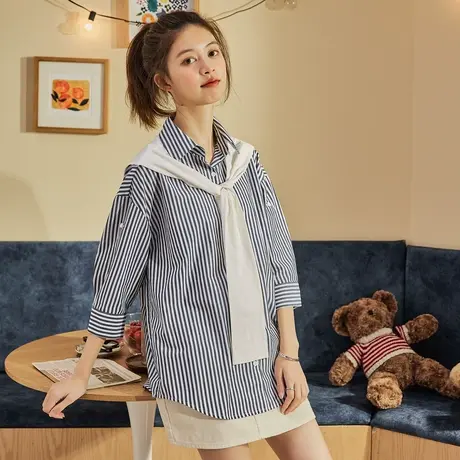 唐狮夏季披肩两件套七分袖衬衫女装上衣外套法式别致宽松高级洋气图片