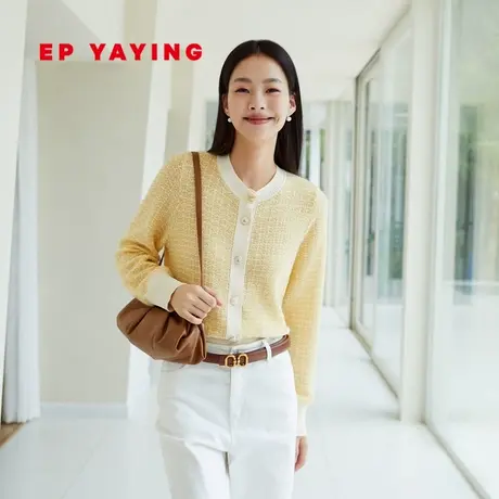 EP YAYING雅莹女装 小香风花呢显瘦针织开衫 春装商场同款9162A图片