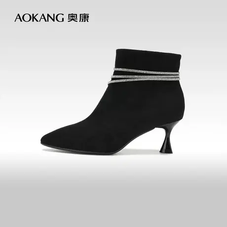 【门店发货】奥康女鞋 冬季新款法式尖头大气及踝靴时装靴子图片
