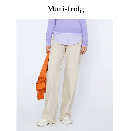 【休闲弹力牛仔】玛丝菲尔秋冬新款米黄色休闲直筒显瘦牛仔休闲裤商品大图