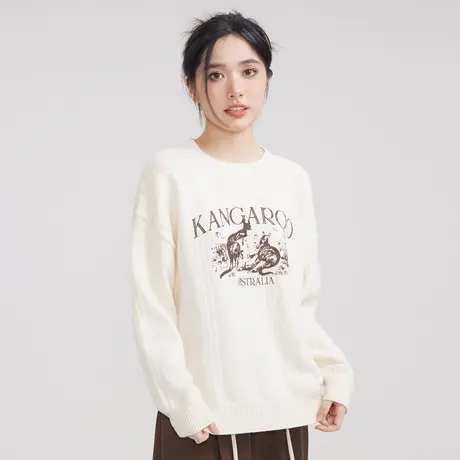 尔给杏色小众圆领慵懒宽松套头长袖打底针织衫上衣女2023新款秋冬商品大图