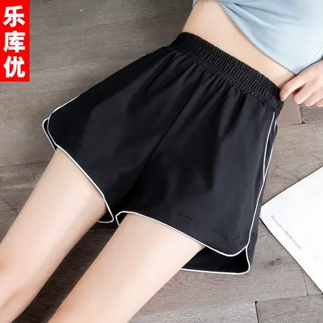 黑色薄款ins潮运动短裤女2023夏新款宽松显瘦外穿A字高腰休闲热裤图片