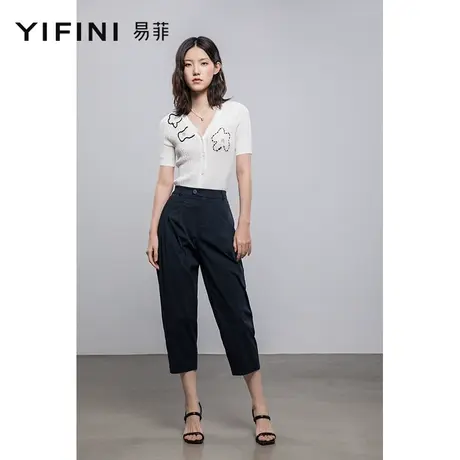 Yifini/易菲高腰百搭锥形裤宽松显瘦休闲裤女九分裤夏季新款商品大图