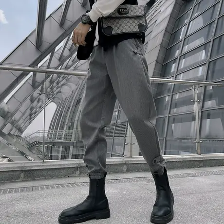 2023秋季男士裤子休闲裤运动裤哈伦裤垂感个性百搭潮流束脚小西裤图片