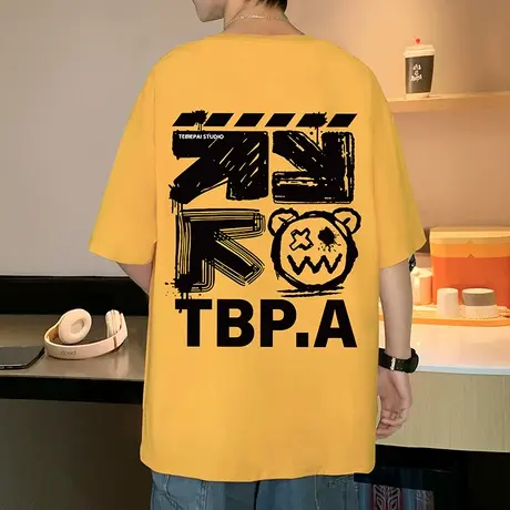 短袖t恤男夏季美式宽松纯棉印花体恤重磅2024新款半袖休闲潮流ins图片