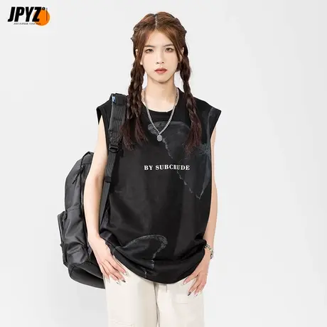 无袖t恤夏季男生潮流印花坎肩上衣男士纯棉运动健身篮球背心男女图片