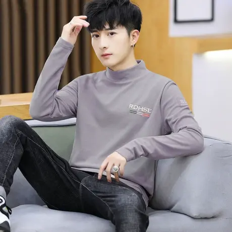 青少年秋冬长袖t恤男半高领潮流保暖初中高中学生秋衣内穿打底衫商品大图