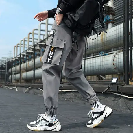 秋季裤子男韩版潮流宽松百搭工装裤哈伦潮牌九分薄款冰丝休闲长裤商品大图