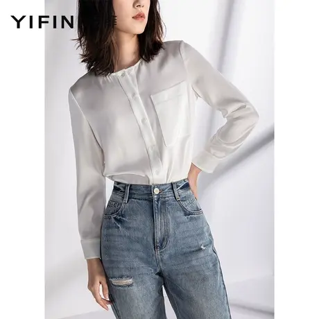 Yifini/易菲三醋酸宽松女士衬衫高级感长袖上衣春新薄款衬衣商品大图