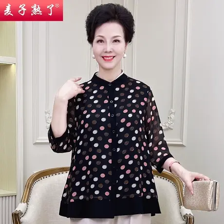 妈妈夏装短袖T恤衬衫洋气妈妈雪纺衫新款上衣服奶奶装中老年女装商品大图